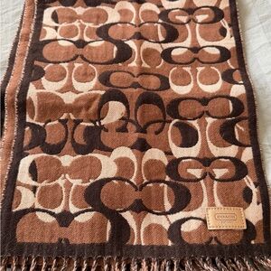 Coach Tan and Brown Patterned Scarf